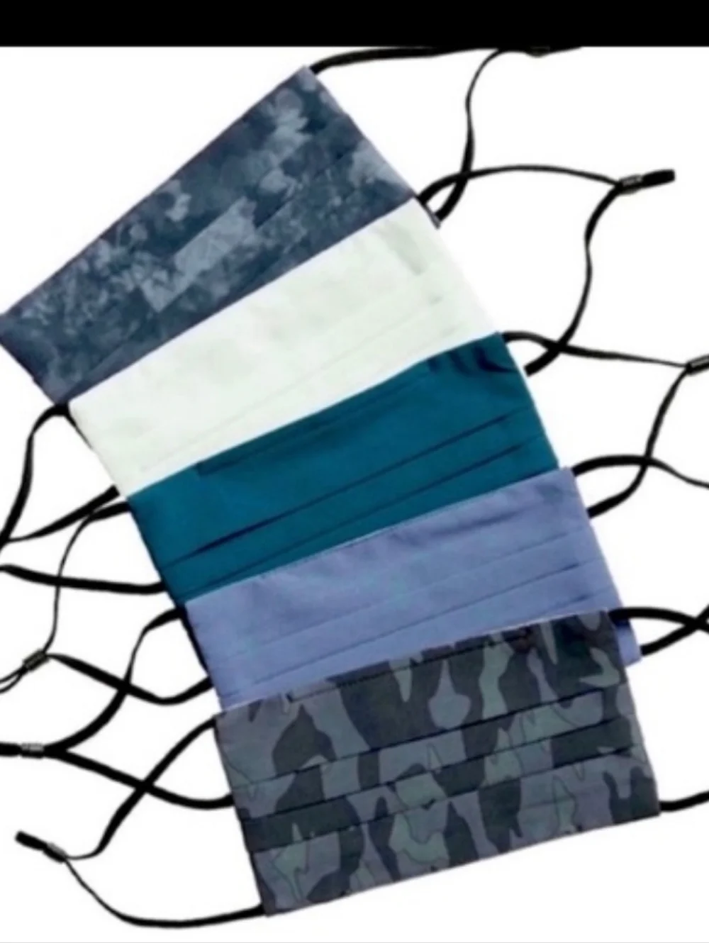 NEW Athleta Face masks Pack Of 5 - Black  Grey Teal Green Cotton Lining UNISEX